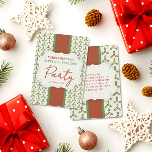 Christmas Holly Pattern Green Holly Red Berries Invitation