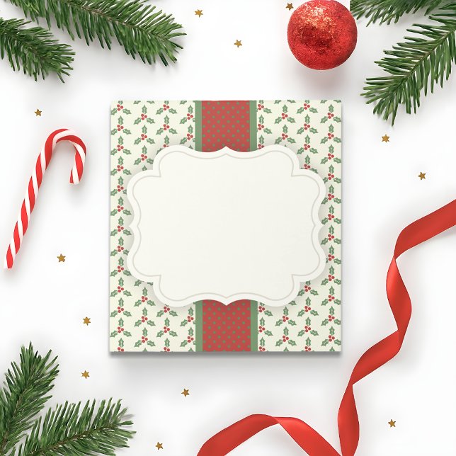 Christmas Holly Pattern Green Holly Red Berries Notepad (Creator Uploaded)