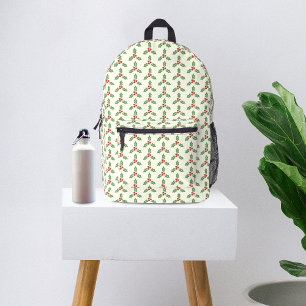 Christmas Holly Pattern Green Holly Red Berries Printed Backpack