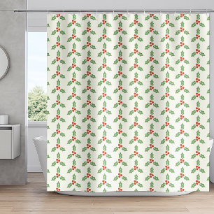 Christmas Holly Pattern Green Holly Red Berries Shower Curtain
