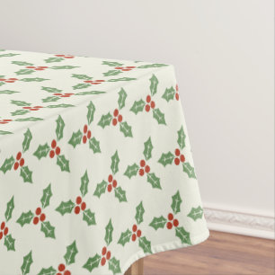Christmas Holly Pattern Green Holly Red Berries Tablecloth
