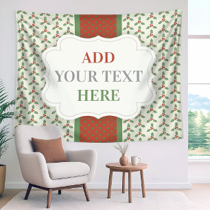 Christmas Holly Pattern Green Holly Red Berries Tapestry