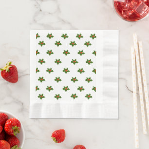 Christmas Holly Pattern Red Berries Green Leaves Napkin