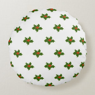 Christmas Holly Pattern  Round Cushion