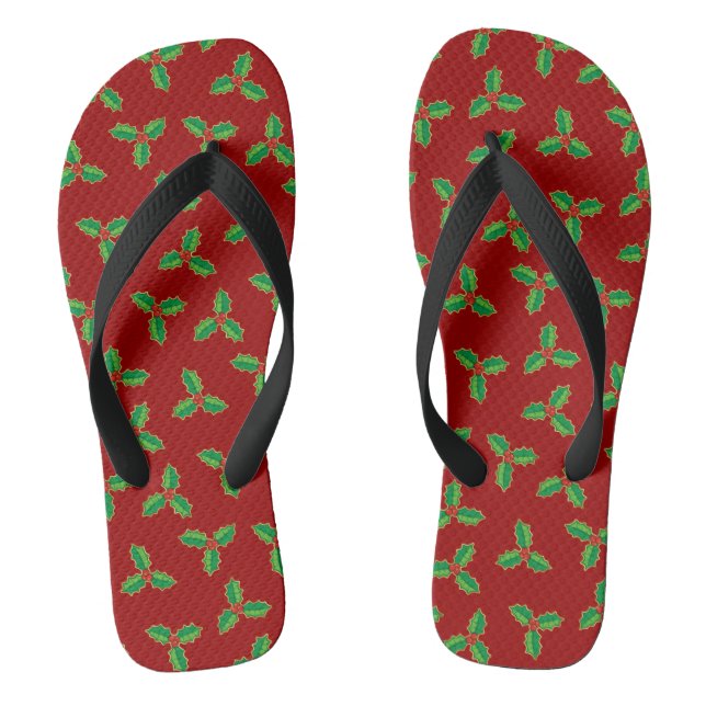 Christmas Holly Pattern Thongs (Footbed)