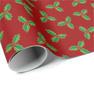 Christmas Holly Pattern Wrapping Paper