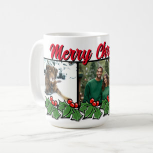 Christmas holly personalise 3 photo  coffee mug