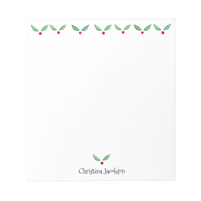 Christmas Holly Personalised 5.5 x 6 Notepad (Front)