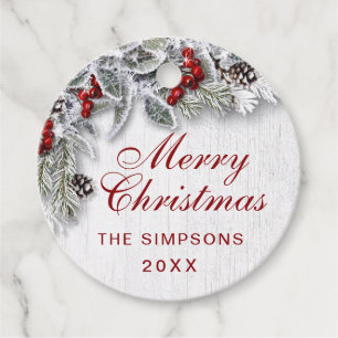 Christmas Holly Pine Branch Rustic Holiday Favour Tags
