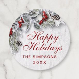 Christmas Holly Pine Branch Rustic Holiday Favour Tags