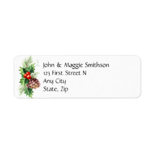 Christmas Holly & Pine cones Fun Holiday Art Return Address Label