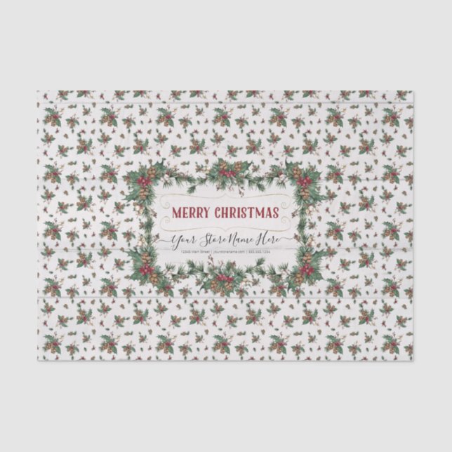 Christmas Holly Pine Mistletoe Classic Business Tissue Paper (Front)