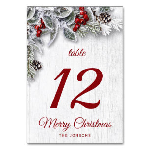 Christmas Holly Pine Rustic Holiday Christmas Table Number