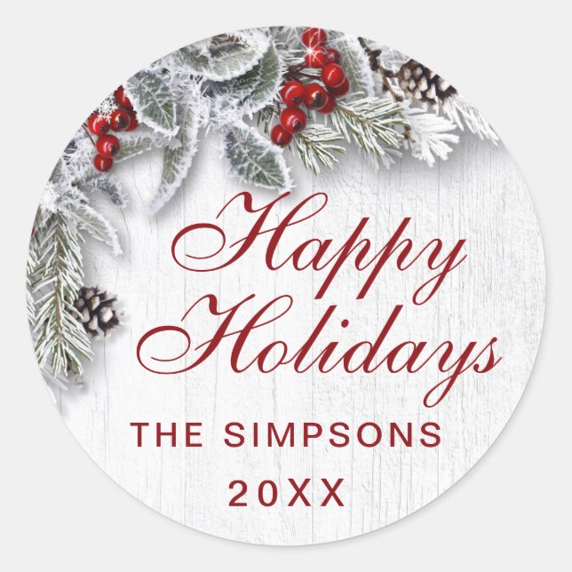 Christmas Holly Pine Rustic Holiday Envelolpe Seal (Front)