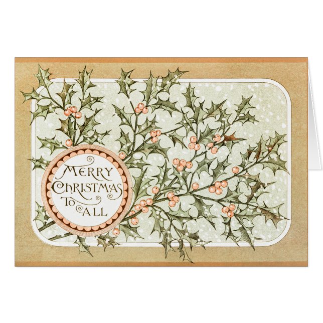 Christmas Holly Pretty Antique Greeting (Front Horizontal)