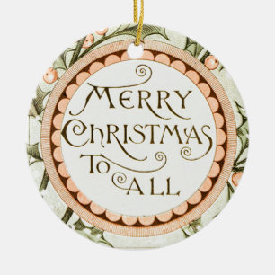 Christmas Holly Pretty Antique Greeting Ceramic Ornament