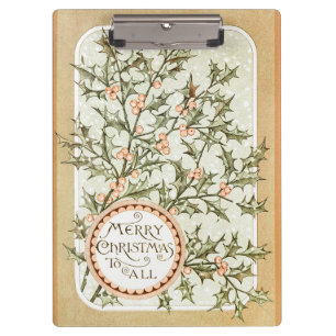 Christmas Holly Pretty Antique Greeting Clipboard