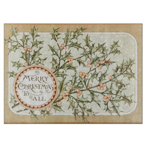 Christmas Holly Pretty Antique Greeting Cutting Board
