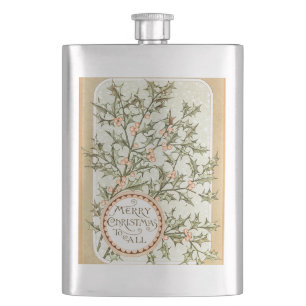 Christmas Holly Pretty Antique Greeting Hip Flask