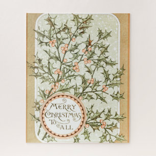 Christmas Holly Pretty Antique Greeting Jigsaw Puzzle
