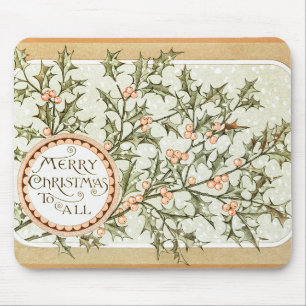 Christmas Holly Pretty Antique Greeting Mouse Pad