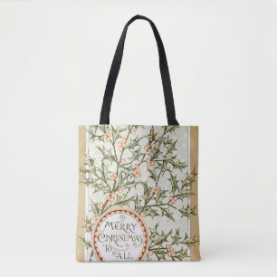 Christmas Holly Pretty Antique Greeting Tote Bag