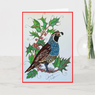 Christmas Holly Quail Note Card