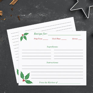 Christmas Holly Recipe Card