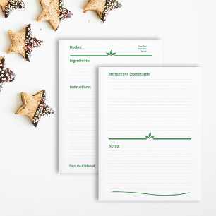 Christmas Holly Recipe Cookbook Page