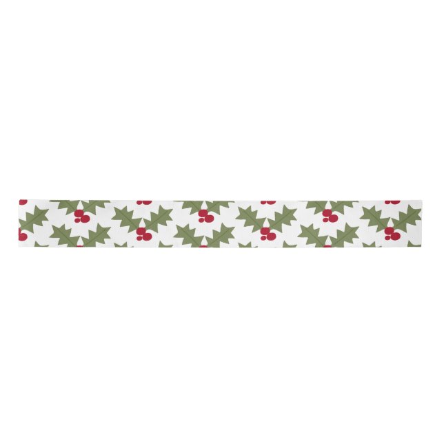 Christmas Holly Red Berries Green Leaves Satin Ribbon (Front)