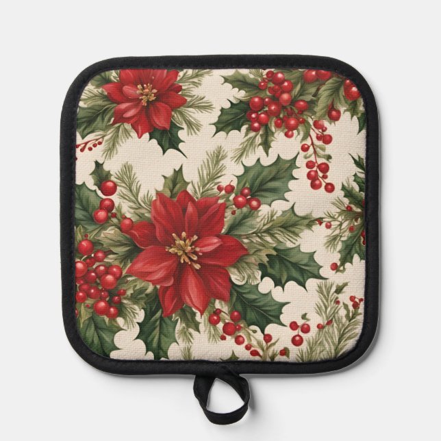 Christmas Holly & Red Berries Pot Holder (Front)