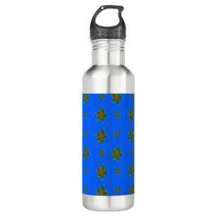 Christmas Holly Red Berry Pattern on Festive Blue 710 Ml Water Bottle