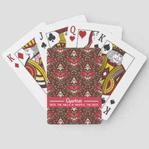 Christmas Holly Red Bow Name and Slogan Playing Cards