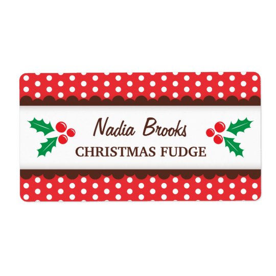 Christmas holly red polka dots canning jar label shipping label