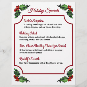 Christmas Holly Restaurant Specials  Flyer