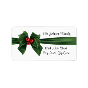 Christmas Holly Ribbon address label, customisable Label