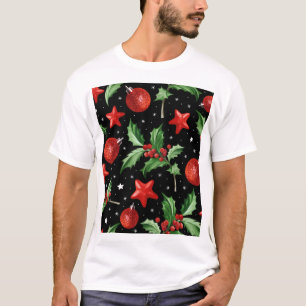 Christmas Holly Snow Stars Seamless T-Shirt