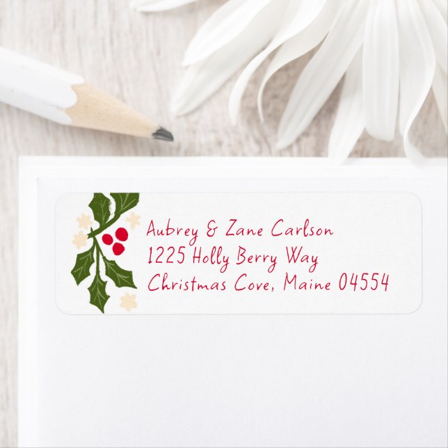 Christmas Holly Sprigs Return Address Label (Insitu)