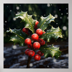 christmas holly stunning photo poster