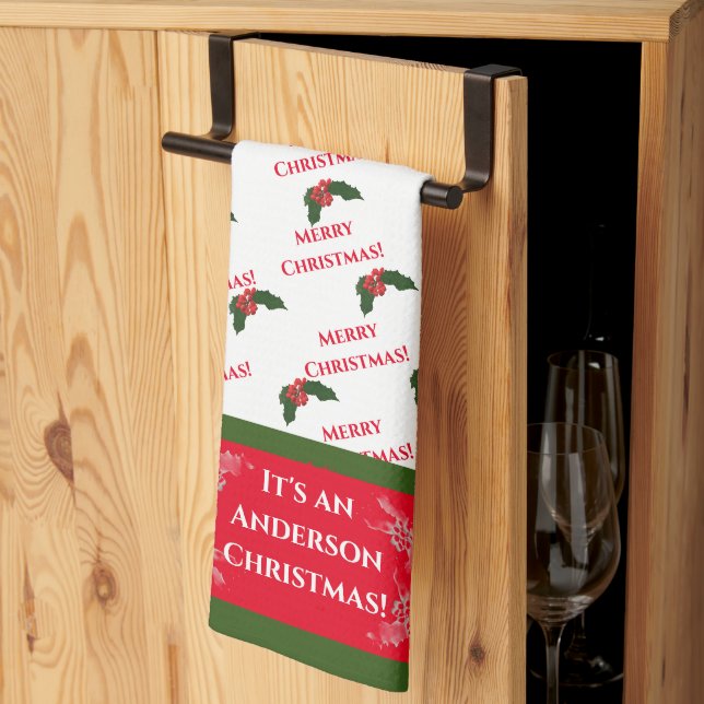 Christmas Holly  Tea Towel (Thirds Fold)