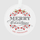 Christmas Holly Typography Family Photo Ornament