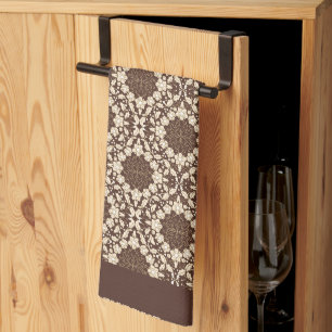 Christmas Holly, Vintage Cream & Brown Tea Towel