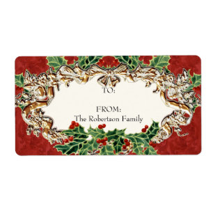 Christmas Holly w Gold Look Ribbon n Damask Tags