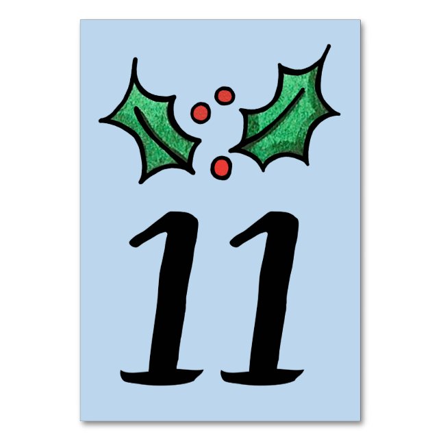 Christmas Holly Wedding Table Number (Front)