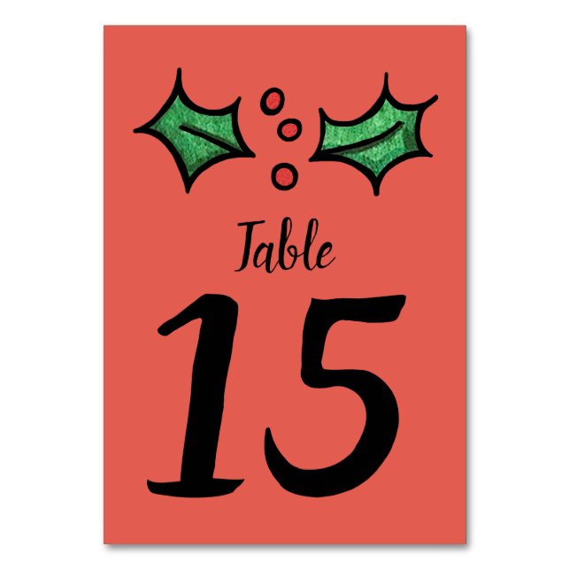 Christmas Holly Wedding Table Number (Front)
