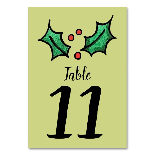 Christmas Holly Wedding Table Number (Front)