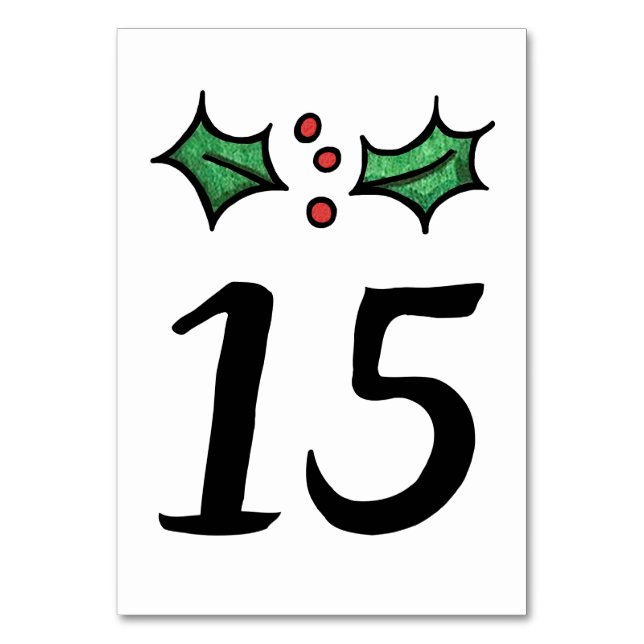Christmas Holly Wedding Table Number (Back)