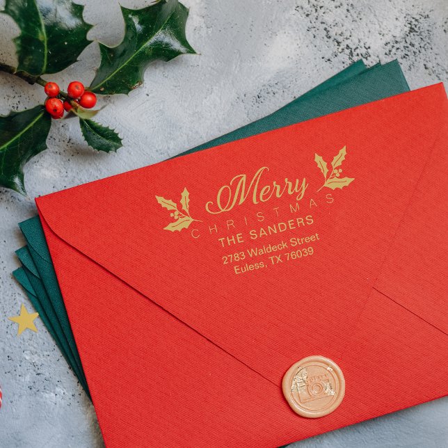 Christmas & Holly Whimsical Script Return Address Rubber Stamp (Creator Uploaded)