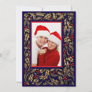 Christmas Holly With Red Berries Border Photo Holiday Card