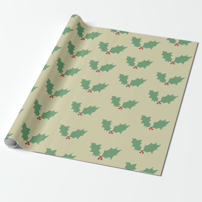 Christmas Holly Wrapping Paper (Unrolled)
